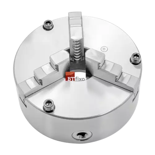 Placa Autocentrante com 3 Castanhas Monobloco  Fixação Frontal  Corpo de Aço 
